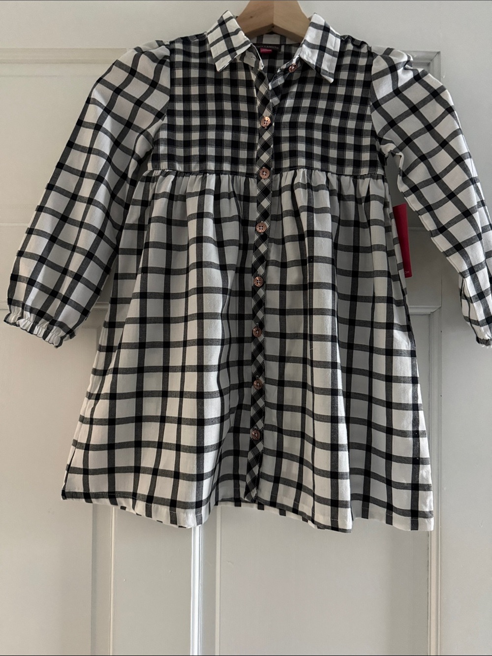 Vince Camuto Black and White Plaid Button-Up Kids Dress